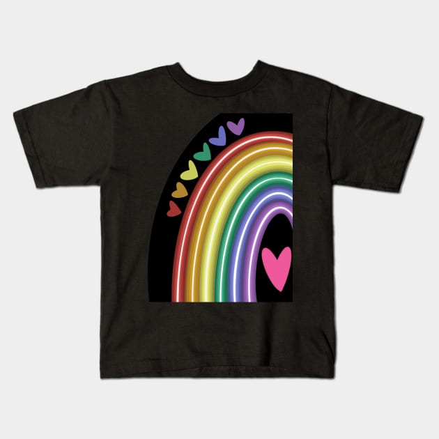 Rainbow neon hearts Kids T-Shirt by kymbohcreates